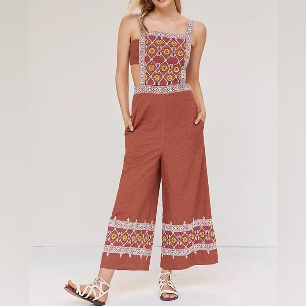 Anthropologie Embroidered Wide-Leg Jumpsuit